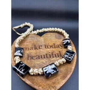 Rope Necklace Vintage Jewelry Glass Floral Beads